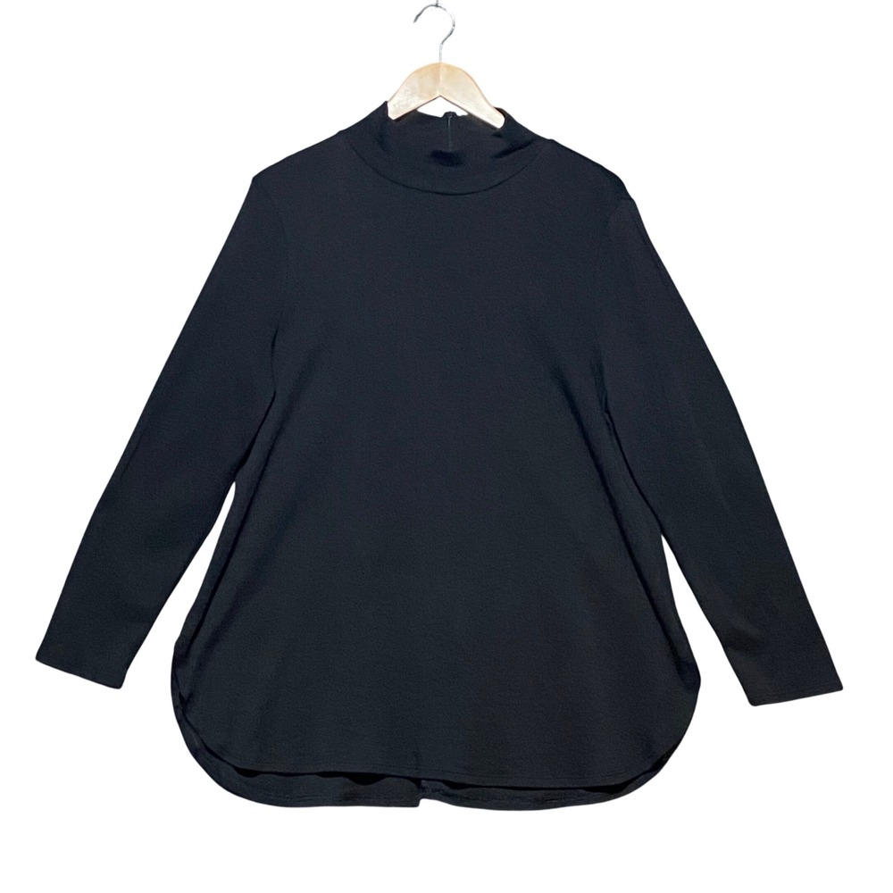 Chico's Black Pima Cotton Mock Neck Long Sleeve Tunic Top Size 2 US Large